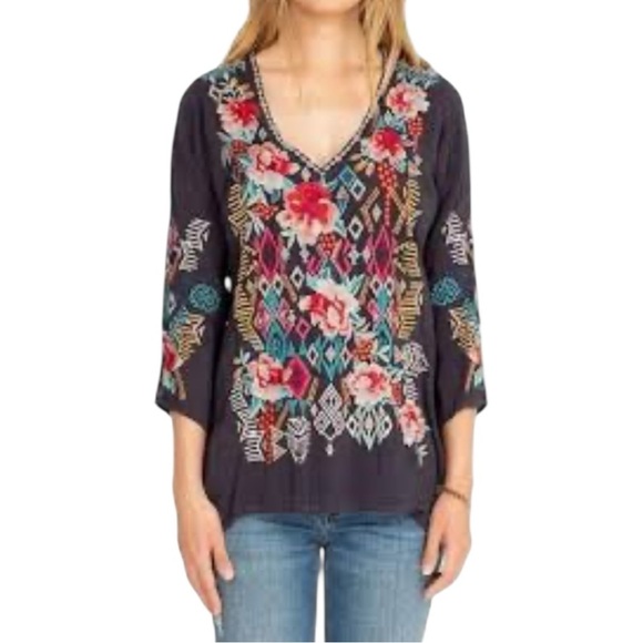 Johnny Was Emmaline Multicolor Embroidered Bohemian Top Size M - Picture 2 of 10
